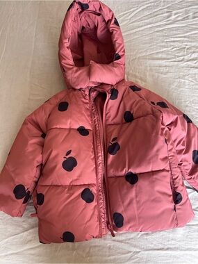 Zara kids. Pink Hooded Puffer Jacket with Dark Apple Motif